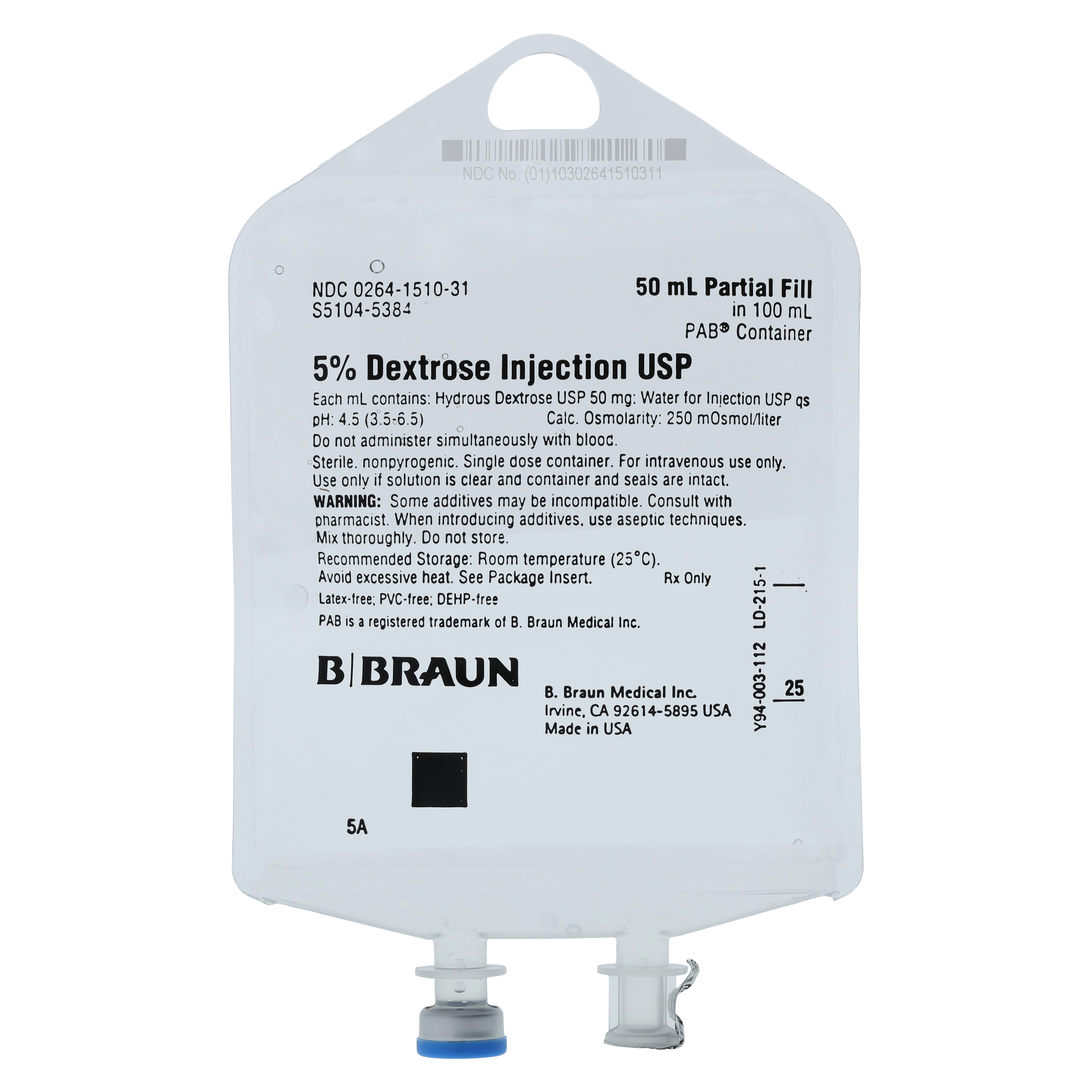 Injection Solution Dextrose 5%/Water 50mL Bag Ea
